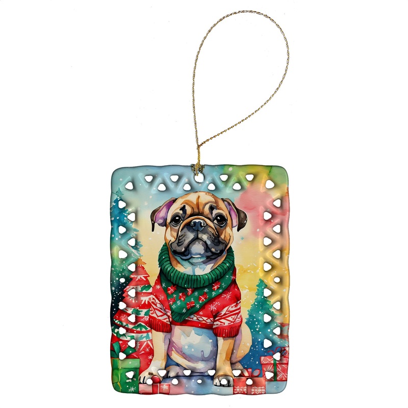 French Bulldog Christmas Porcelain Ornament