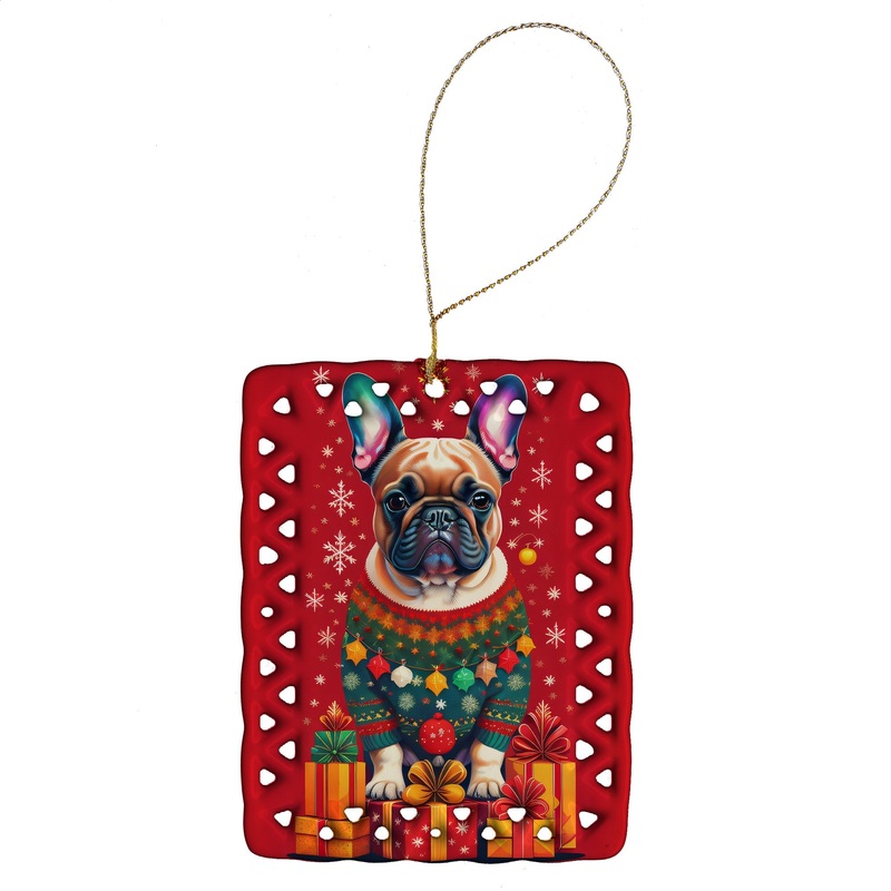 French Bulldog Holiday Christmas Porcelain Ornament