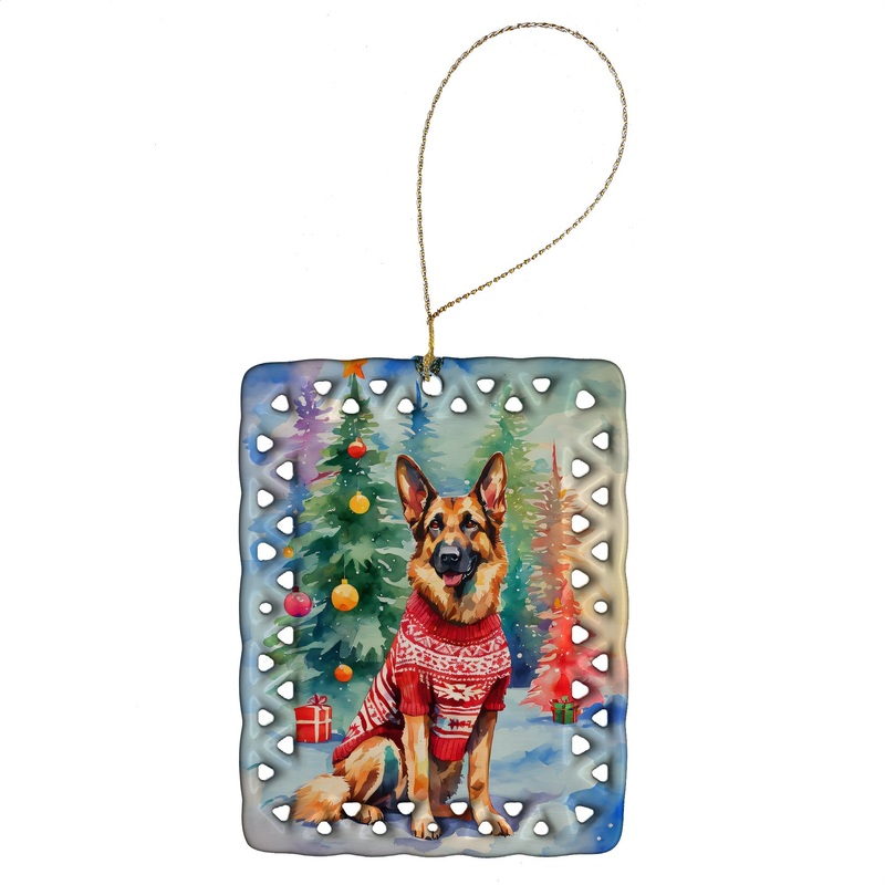 German Shepherd Christmas Porcelain Ornament