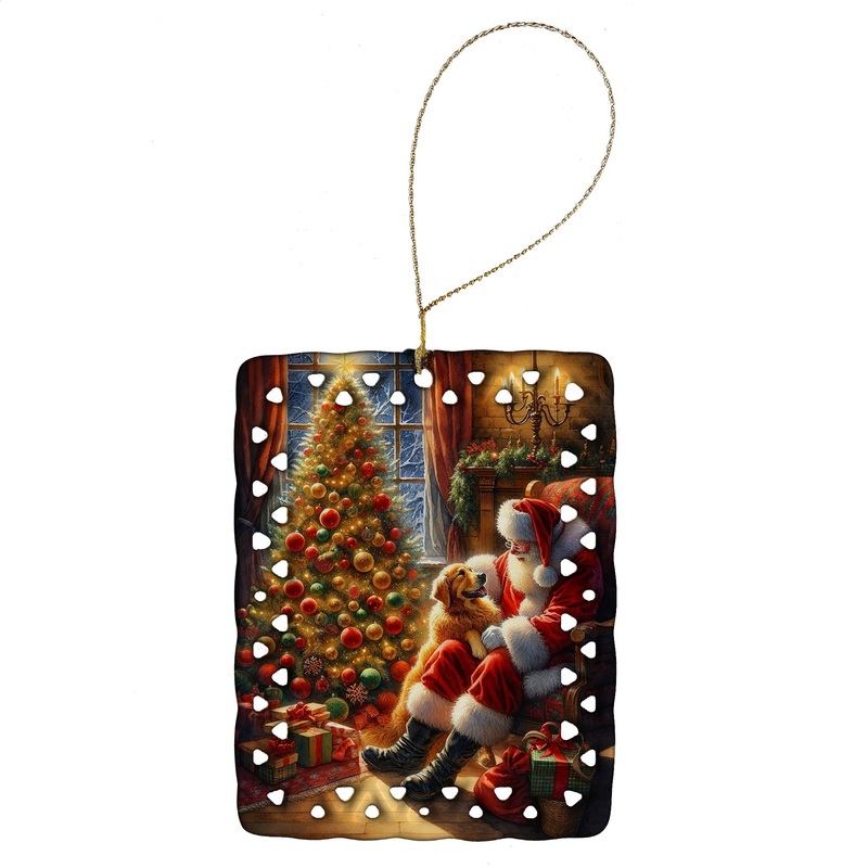 Golden Retriever and Santa Claus Porcelain Ornament