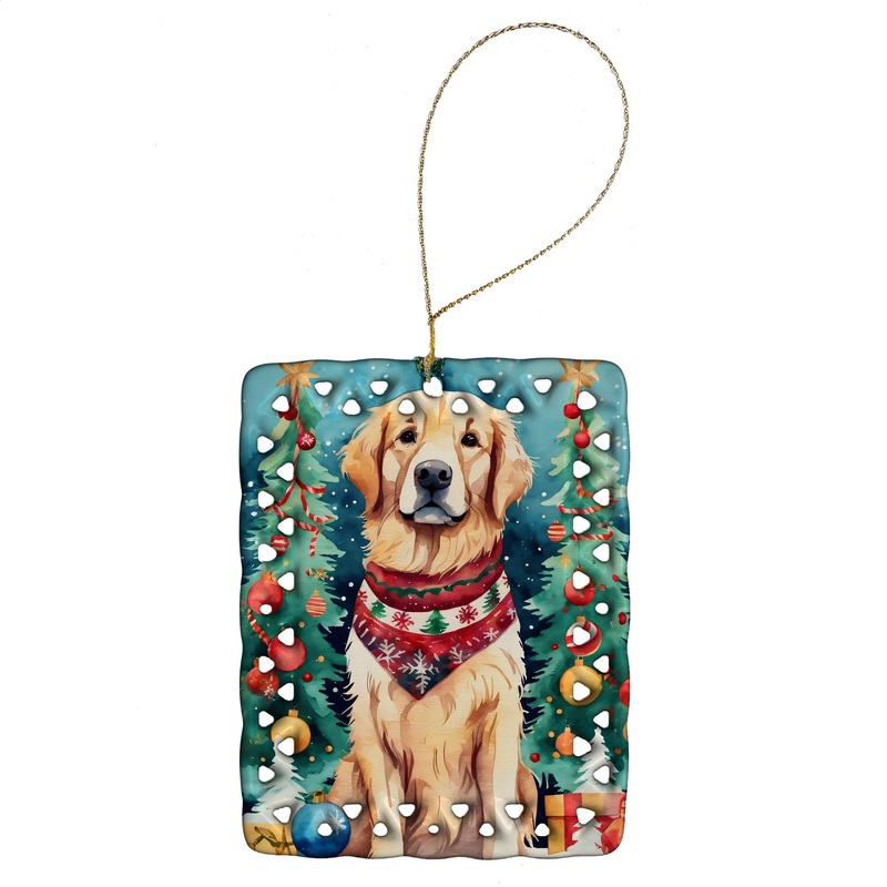 Golden Retriever Christmas Porcelain Ornament