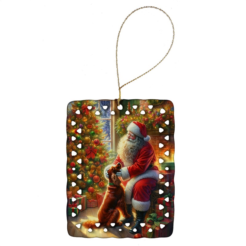 Irish Setter and Santa Claus Porcelain Ornament