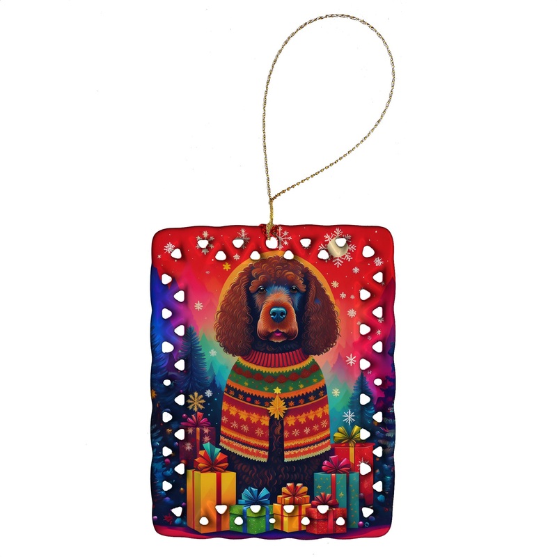 Irish Water Spaniel Holiday Christmas Porcelain Ornament
