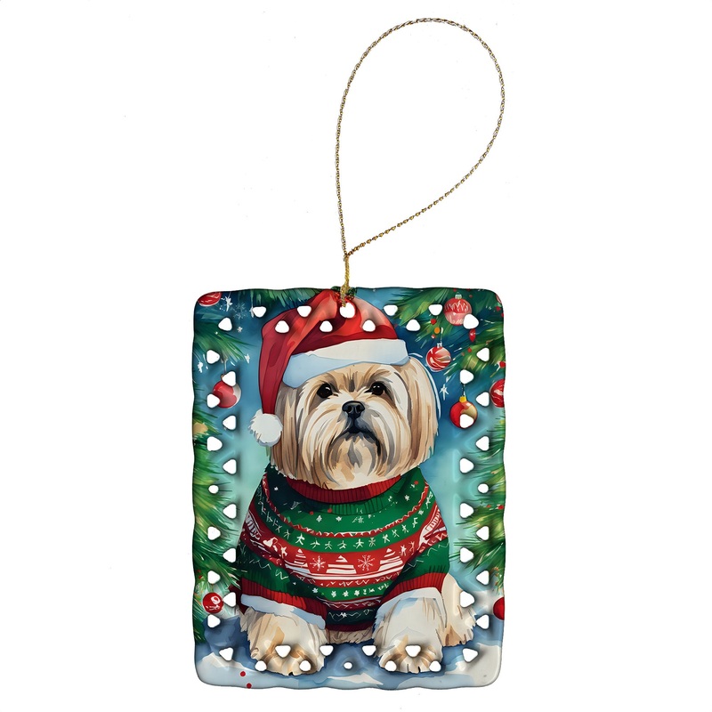 Lhasa Apso Christmas Porcelain Ornament