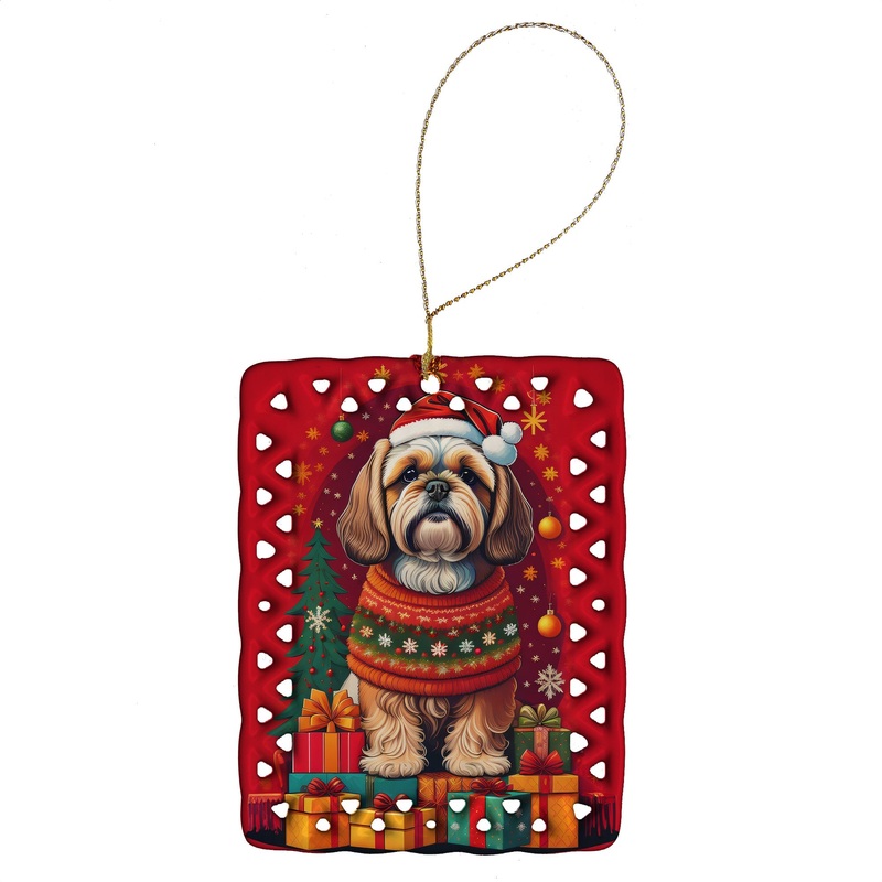 Lhasa Apso Holiday Christmas Porcelain Ornament