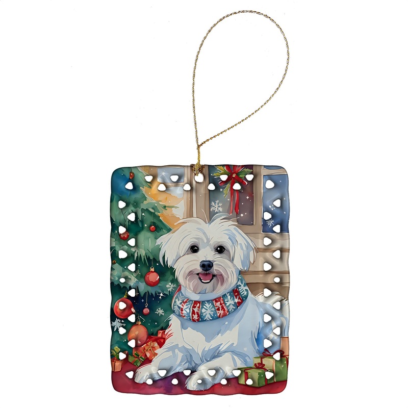 Maltese Christmas Porcelain Ornament