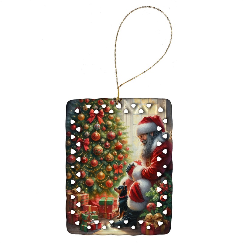 Miniature Pinscher and Santa Claus Porcelain Ornament