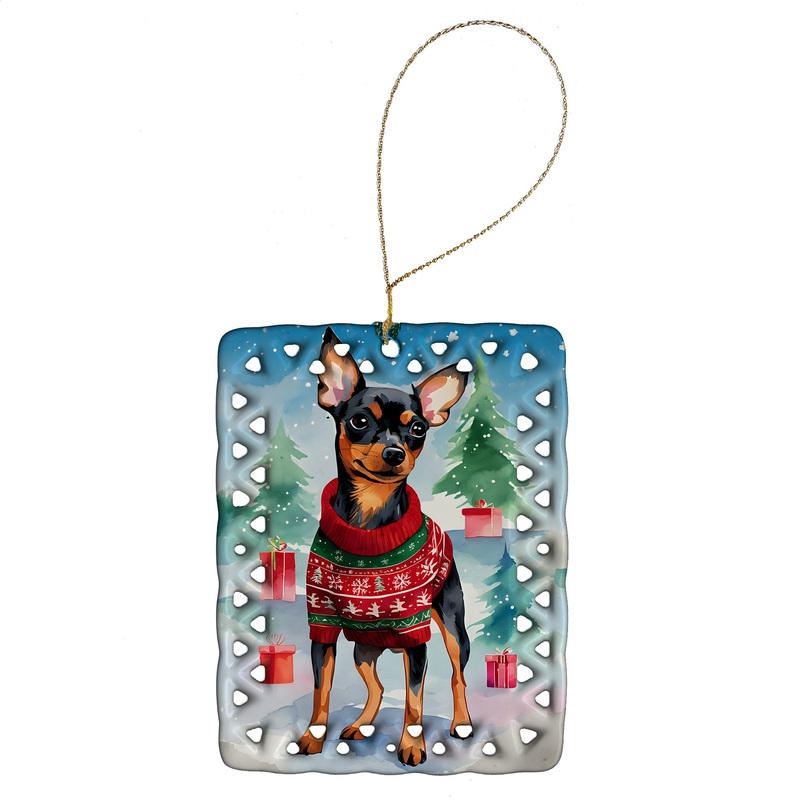 Miniature Pinscher Christmas Porcelain Ornament
