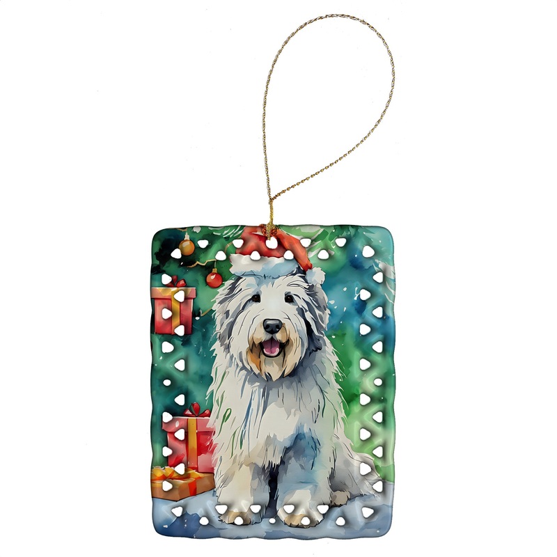 Old English Sheepdog Christmas Porcelain Ornament