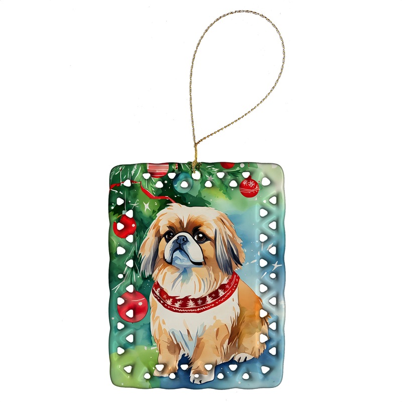 Pekingese Christmas Porcelain Ornament