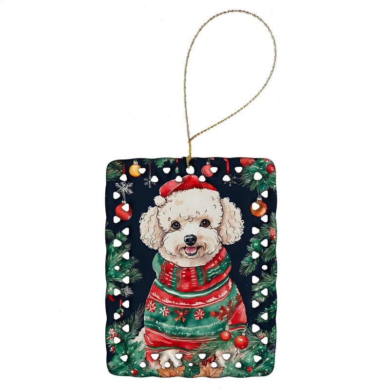 Poodle Christmas Porcelain Ornament