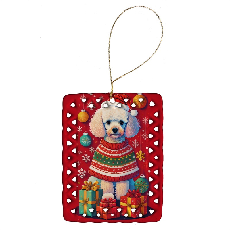 Poodle Holiday Christmas Porcelain Ornament