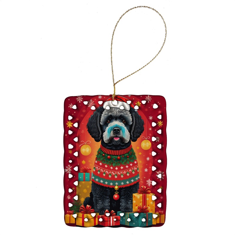 Portuguese Water Dog Holiday Christmas Porcelain Ornament