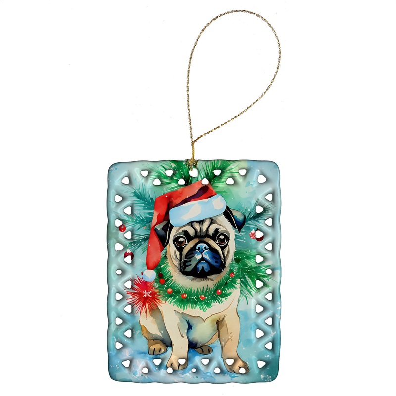 Pug Christmas Porcelain Ornament