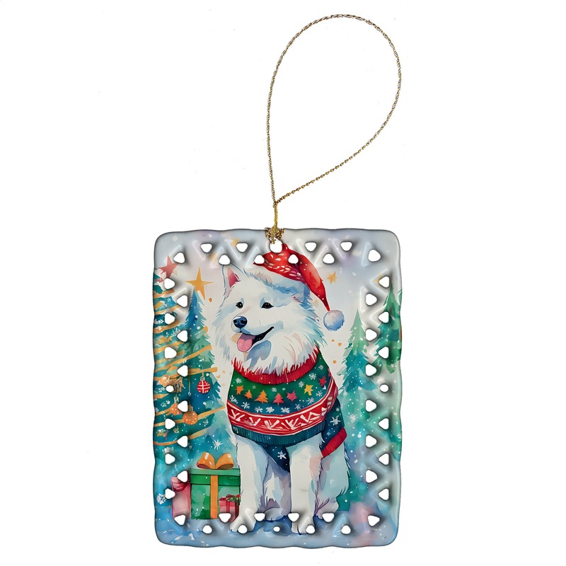 Samoyed Christmas Porcelain Ornament