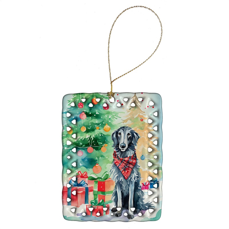 Scottish Deerhound Christmas Porcelain Ornament