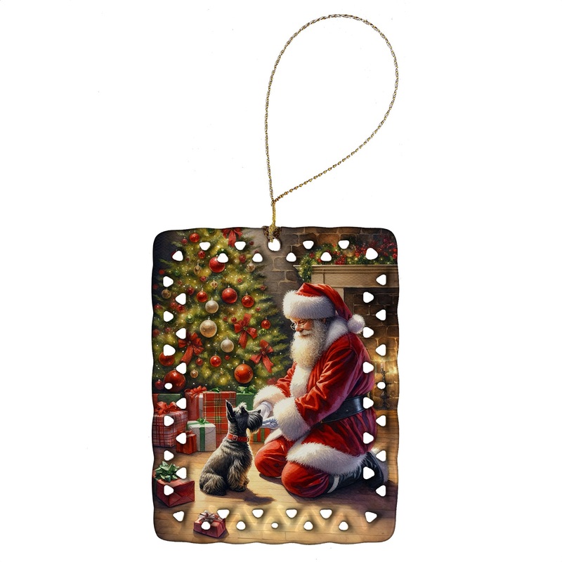 Scottish Terrier and Santa Claus Porcelain Ornament