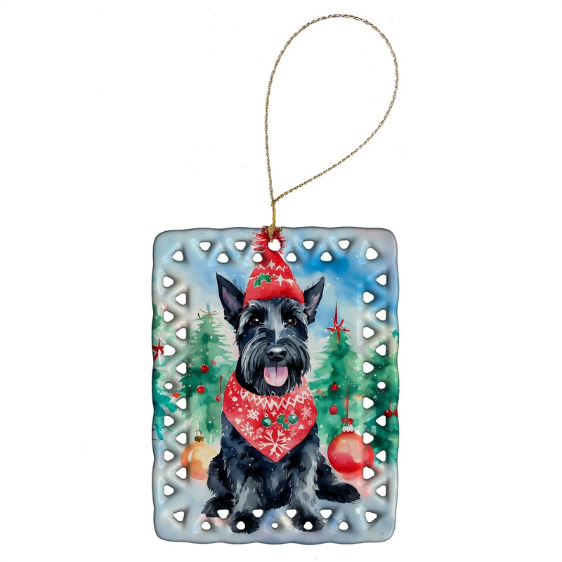 Scottish Terrier Christmas Porcelain Ornament