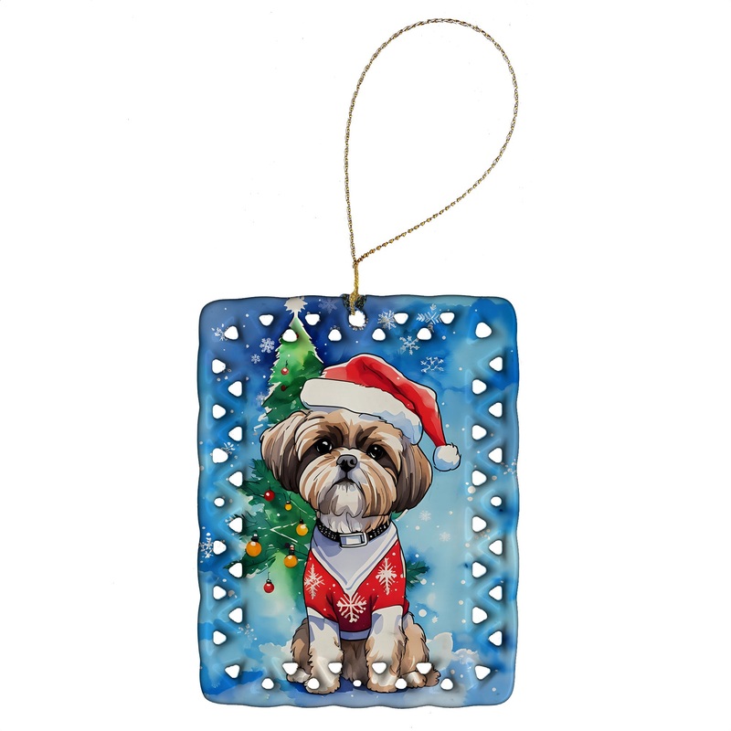 Shih Tzu Christmas Porcelain Ornament