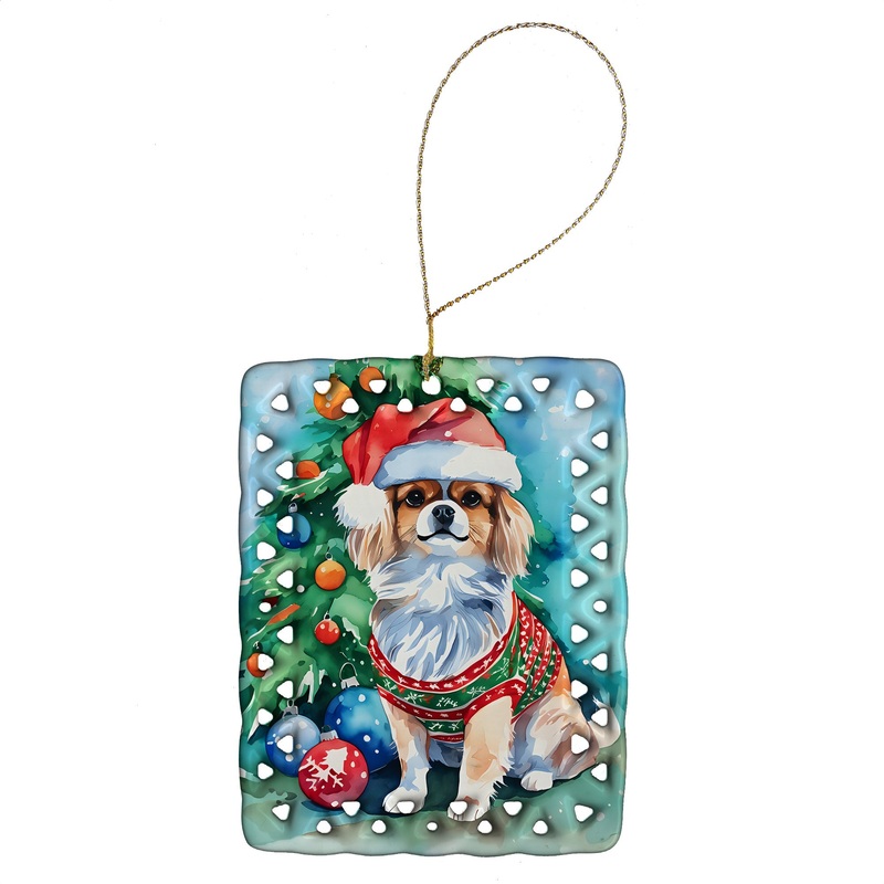 Tibetan Spaniel Christmas Porcelain Ornament