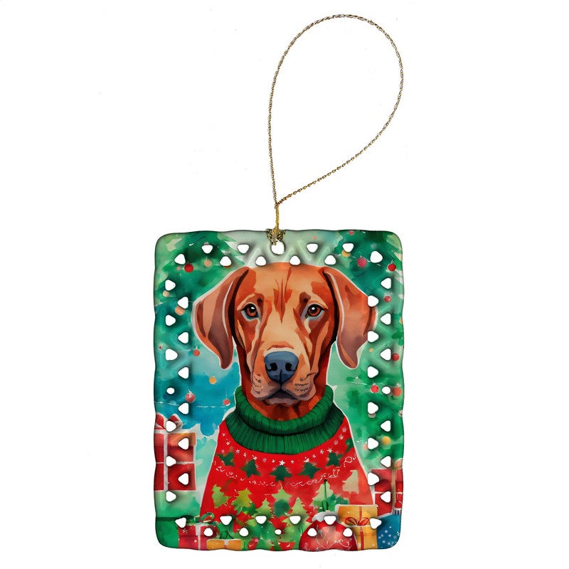 Vizsla Christmas Porcelain Ornament
