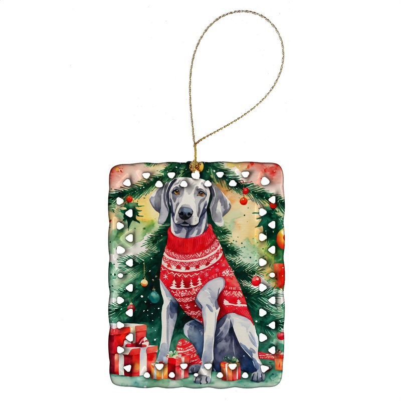 Weimaraner Christmas Porcelain Ornament