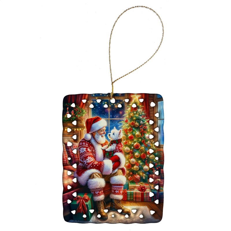 Westie and Santa Claus Porcelain Ornament