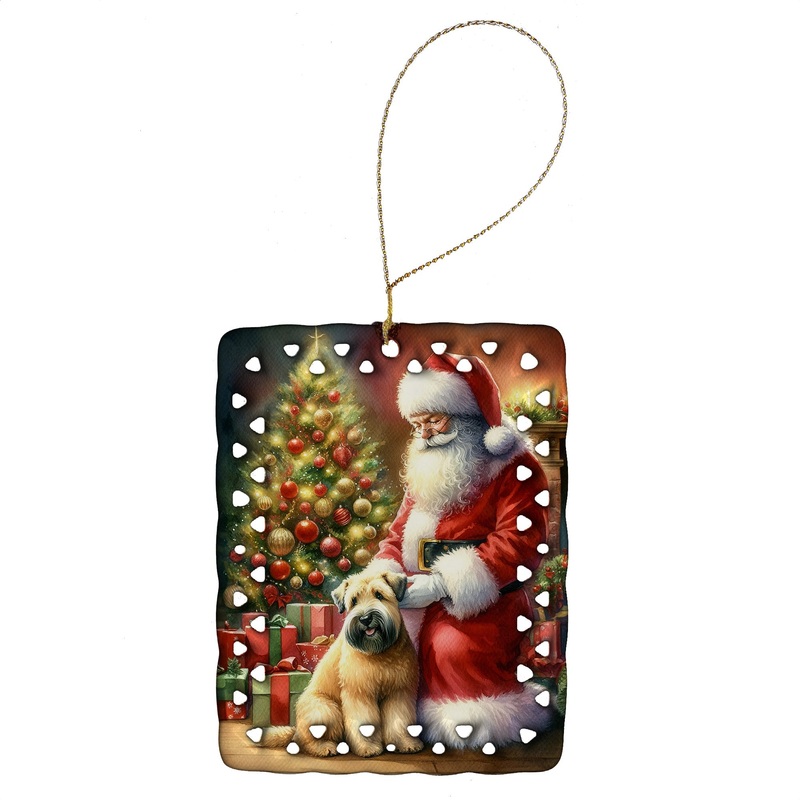 Wheaten Terrier and Santa Claus Porcelain Ornament