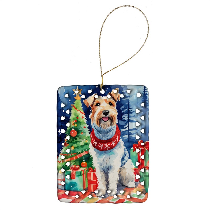 Wire Fox Terrier Christmas Porcelain Ornament