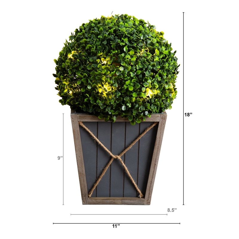 18 UV Resistant Artificial Boxwood Ball Topiary with LED Lights in Decorative Planter (Indoor/Outdoor)