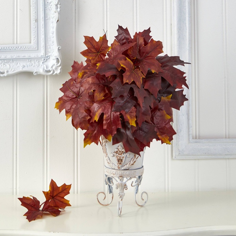 20 Autumn Maple Leaf Artificial Plant in Metal Planter