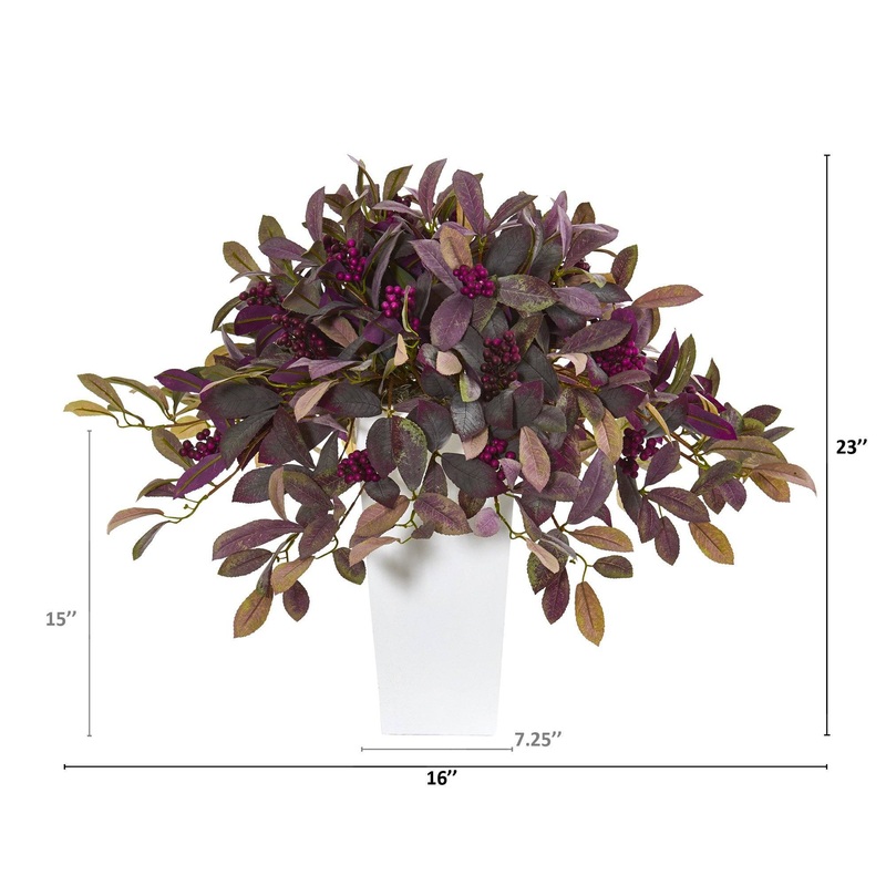 23 Fall Laurel Leaf with Berries Artificial Plant in White Planter