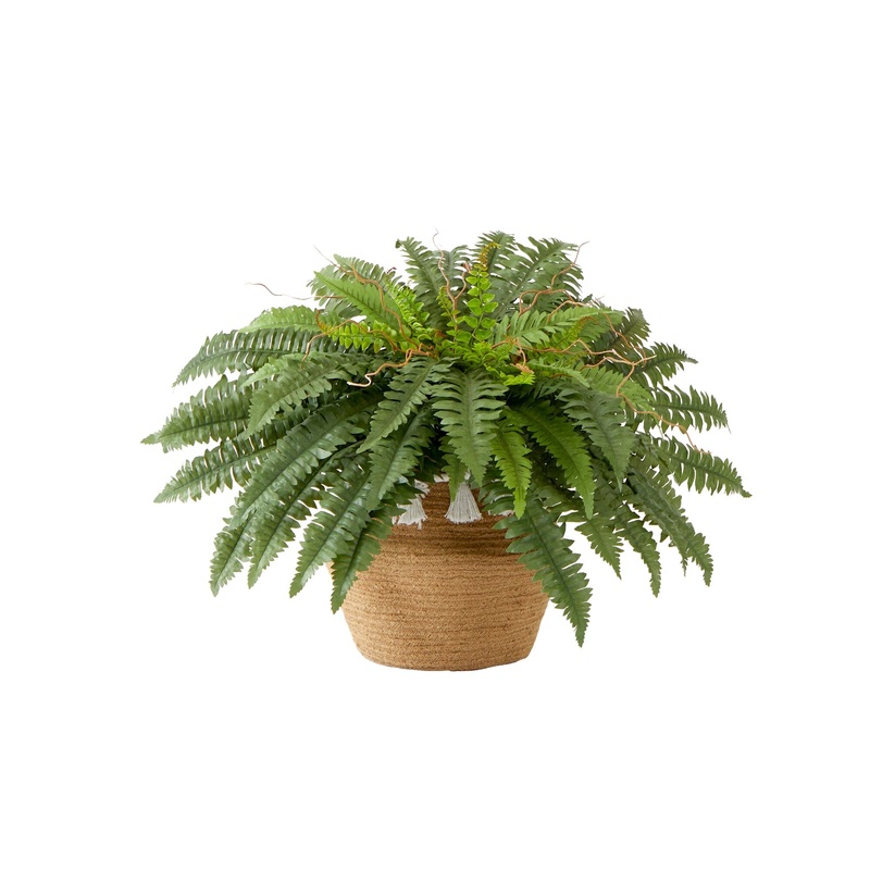 23Artificial Boston Fern Plant in Handmade  Jute & Cotton Basket with Tassels DIY KIT