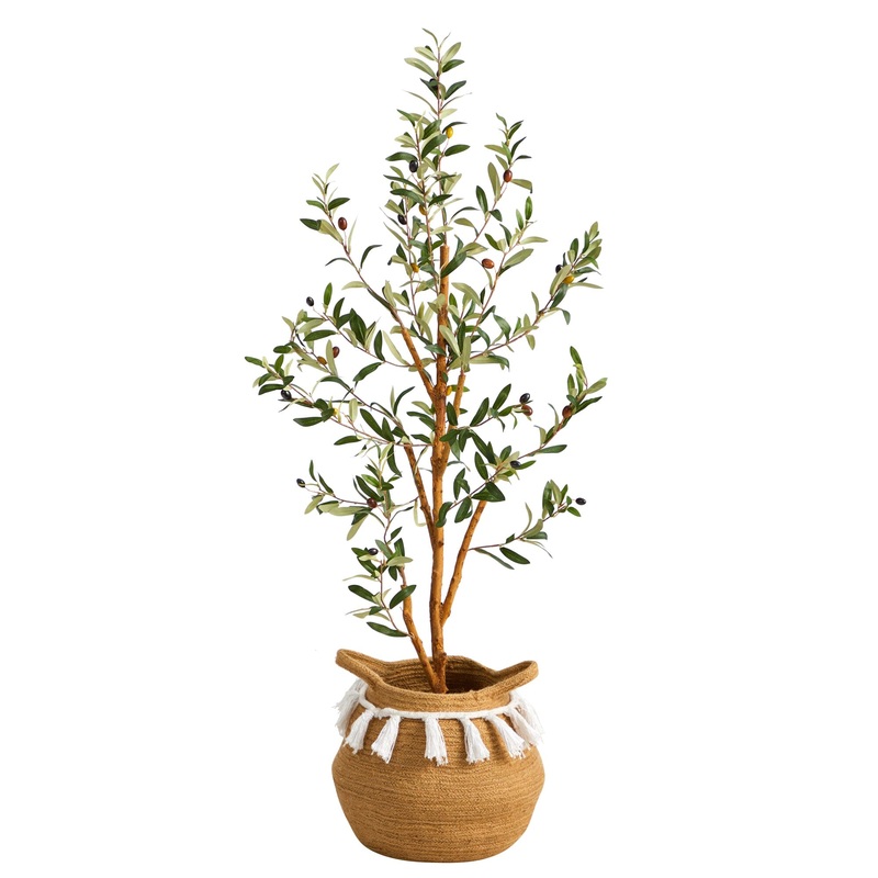 3.5 Artificial Olive Tree with Handmade Jute & Cotton Basket with Tassels