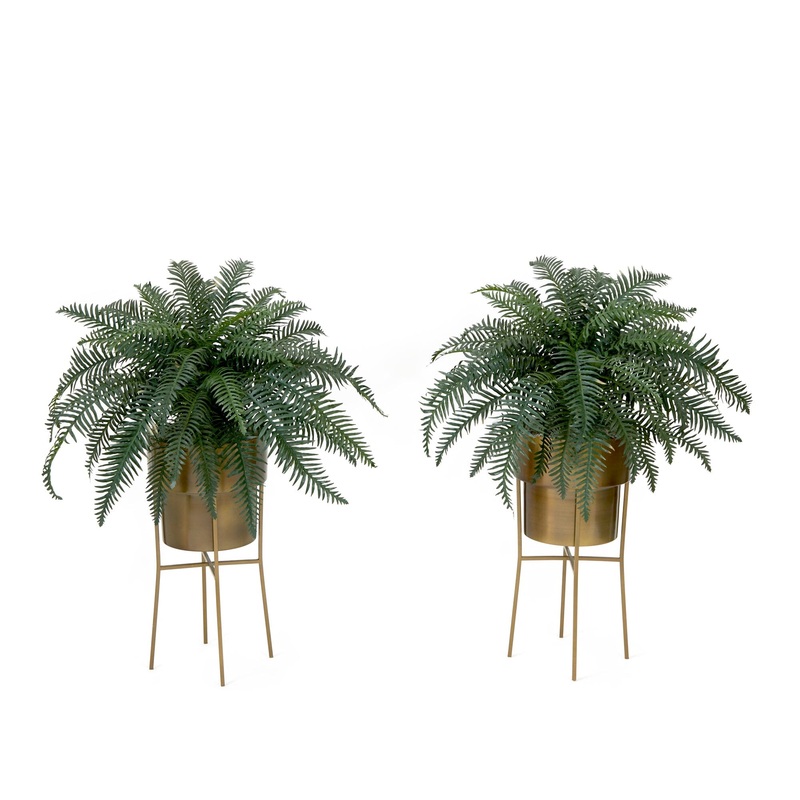 34 Artificial River Fern Plant in Metal Planter with Stand DIY KIT - Set of 2