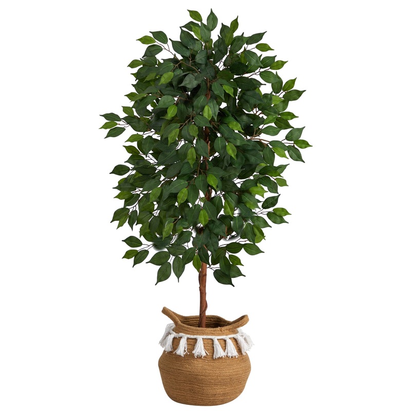 4 Artificial Ficus Tree with Handmade Jute & Cotton Basket with Tassels