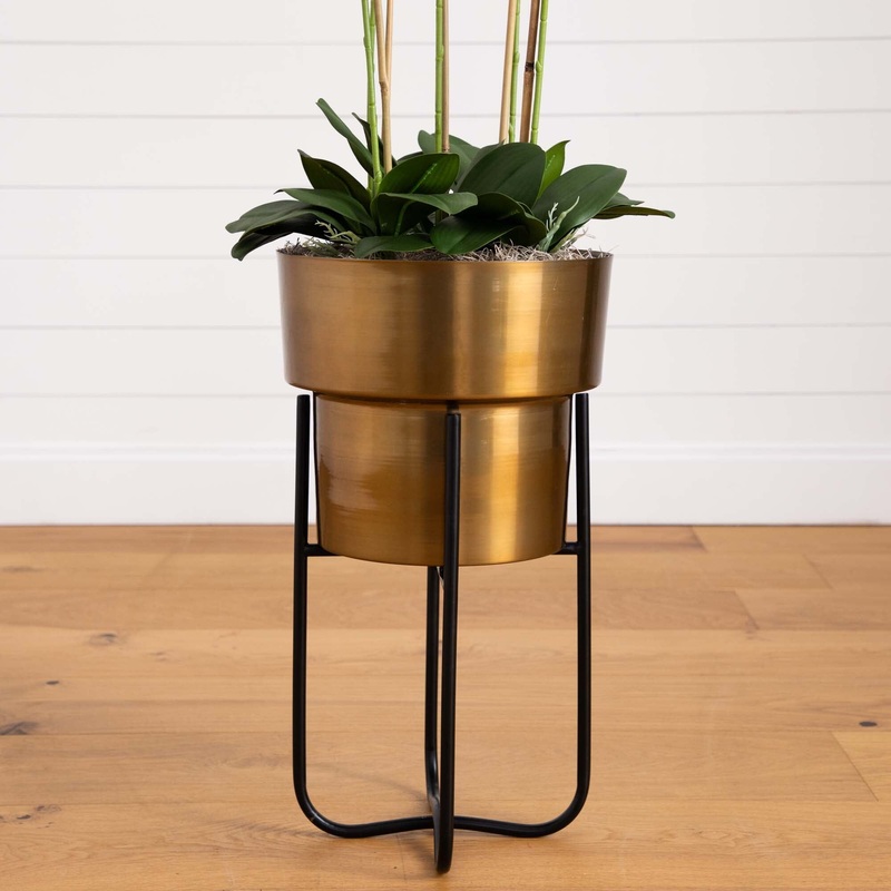 48 Artificial Orchid Arrangement in Brass Metal Planter with Stand