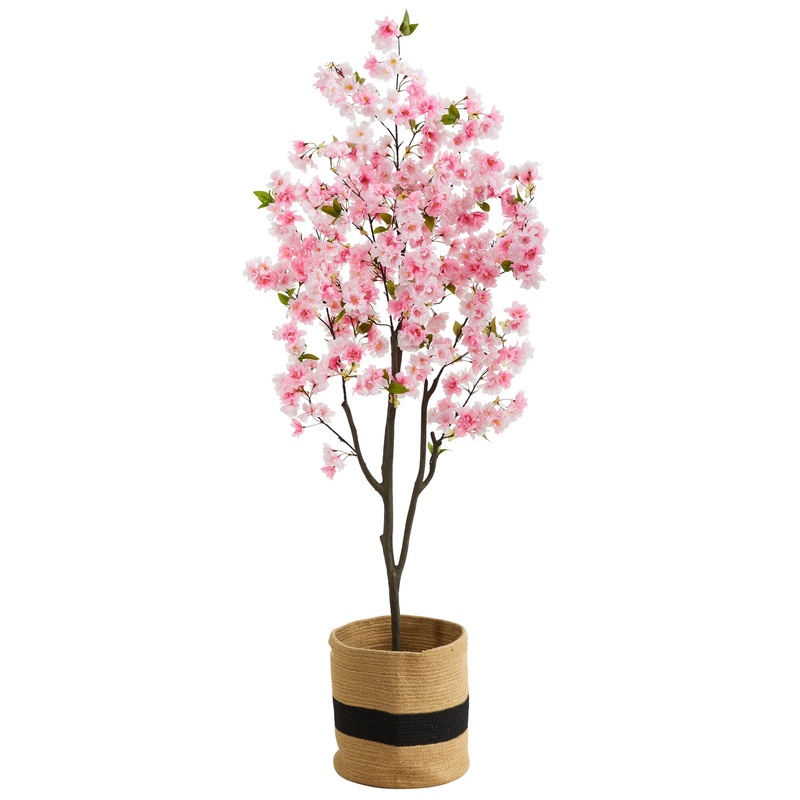 6 Artificial Cherry Blossom Tree with Handmade Jute & Cotton Basket