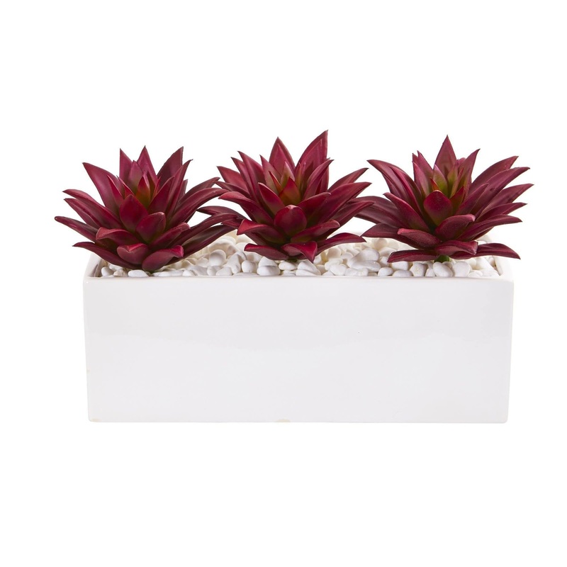 8 Triple Agave Succulent Artificial Plant in White Vase