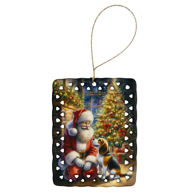 Beagle and Santa Claus Porcelain Ornament