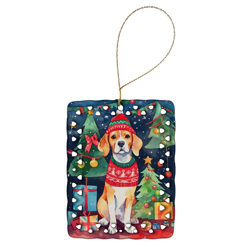 Beagle Christmas Porcelain Ornament