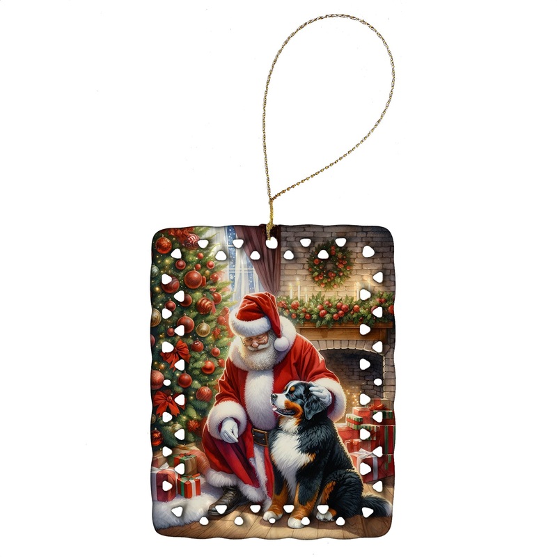 Bernese Mountain Dog and Santa Claus Porcelain Ornament