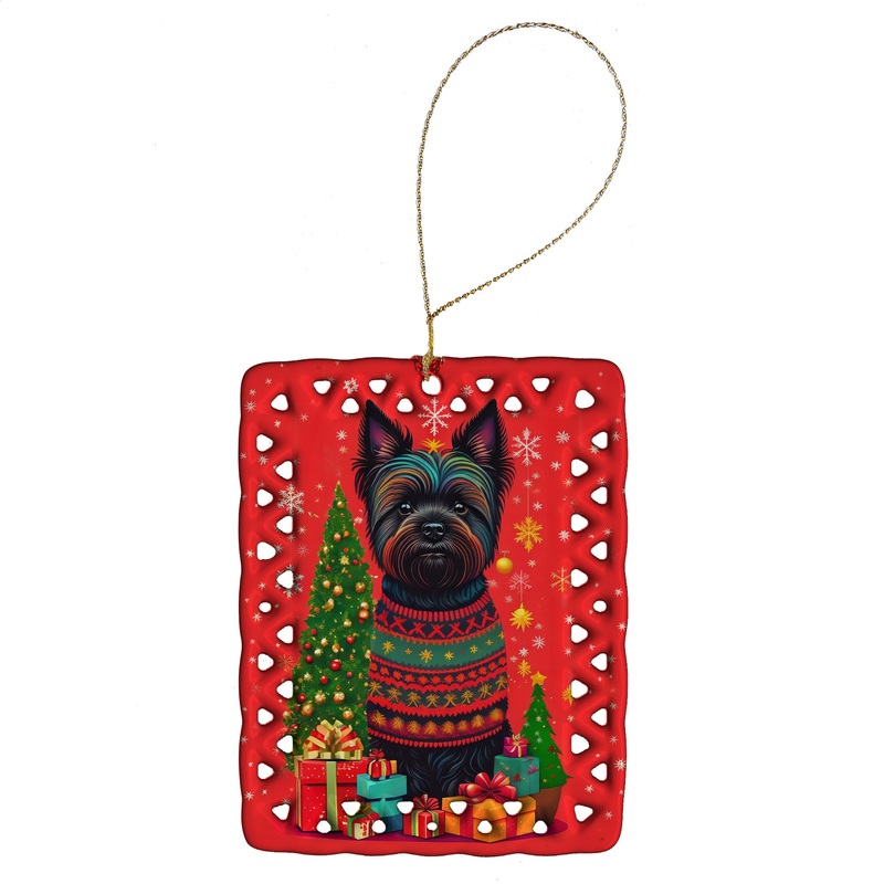 Black Cairn Terrier Holiday Christmas Porcelain Ornament