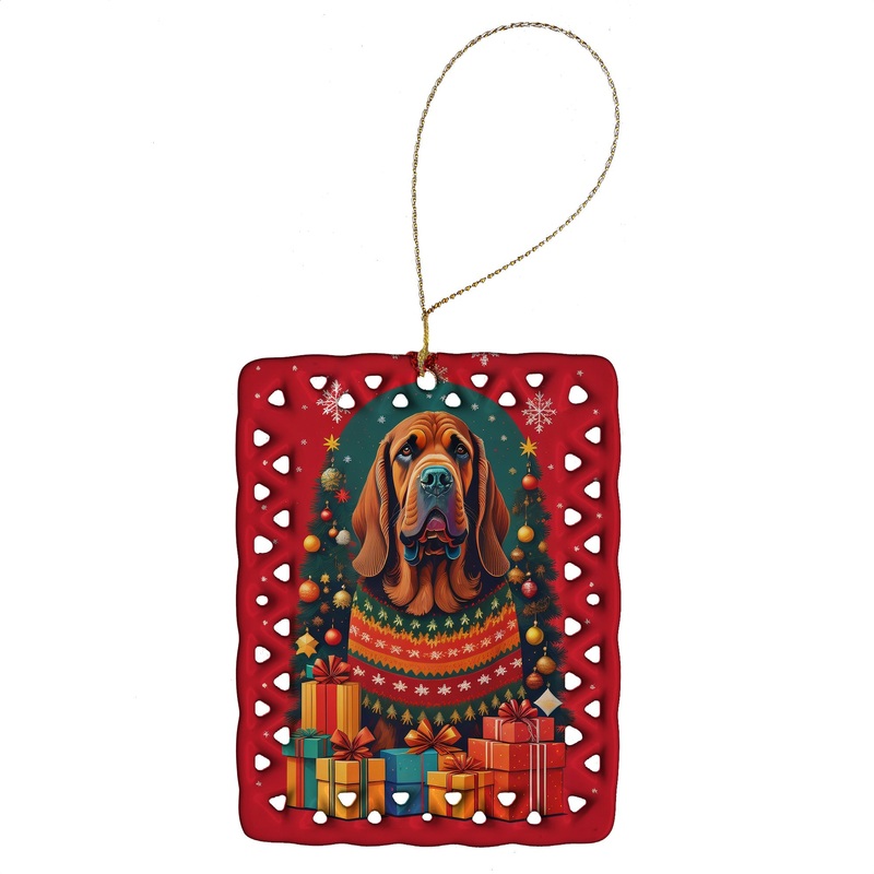 Bloodhound Holiday Christmas Porcelain Ornament