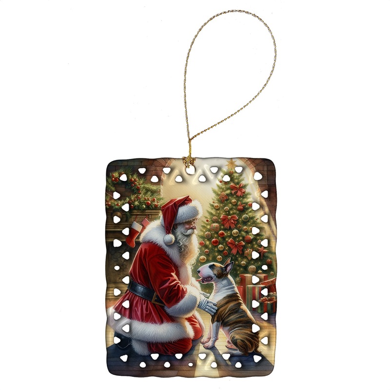 Bull Terrier and Santa Claus Porcelain Ornament