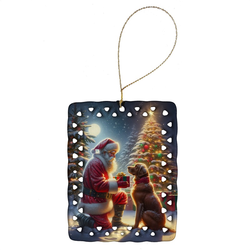 Chesapeake Bay Retriever and Santa Claus Porcelain Ornament