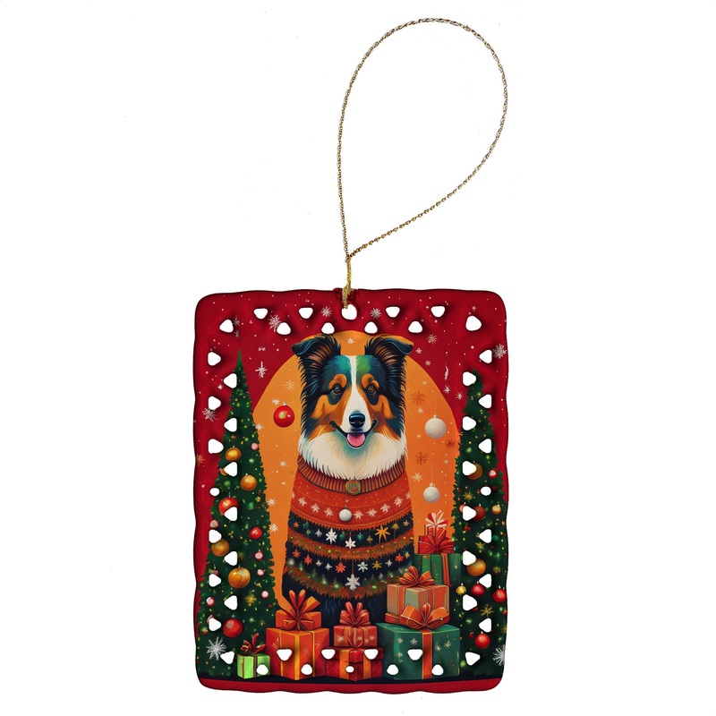 Collie Holiday Christmas Porcelain Ornament