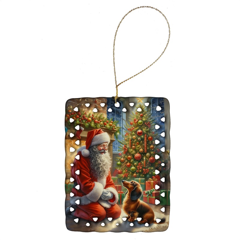 Dachshund and Santa Claus Porcelain Ornament
