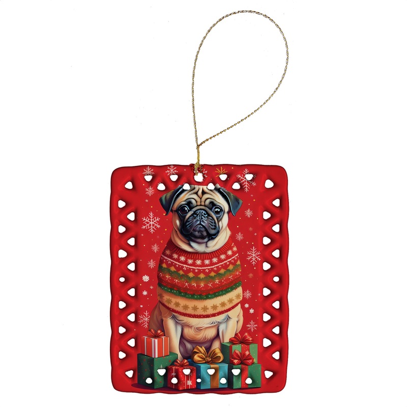 Fawn Pug Holiday Christmas Porcelain Ornament