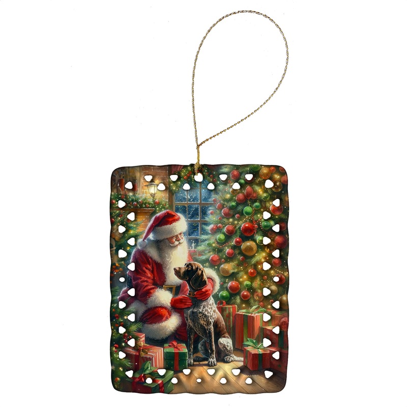 German Shorthaired Pointer and Santa Claus Porcelain Ornament